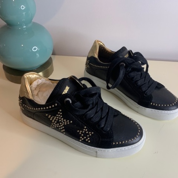 Zadig and Voltaire Black Leather Sneakers with star embellishments- NWOT - Picture 1 of 9